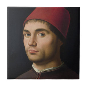 Portrait Man Antonello Messina painting art vintag Ceramic Tile