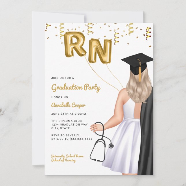 Portrait Nursing School Graduation Party Invitation (Front)