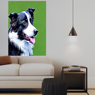 Portrait of a adorable border collie AI Art Poster