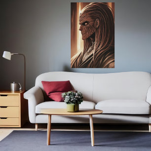Portrait of a alien with wood skin AI Art Poster