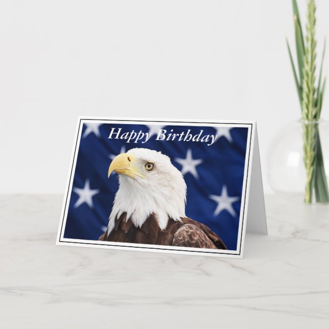 Portrait of a bald eagle with the american flag card (Front)