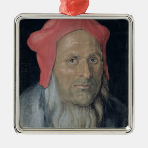 Portrait of a Bearded Man in a Red Hat, 1520 (oil Metal Ornament
