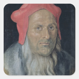 Portrait of a Bearded Man in a Red Hat, 1520 (oil Square Sticker