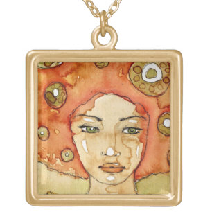 Portrait of a beautiful girl gold plated necklace