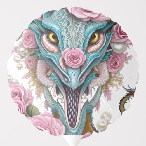 Portrait of a beautiful whimsical pink dragon head balloon