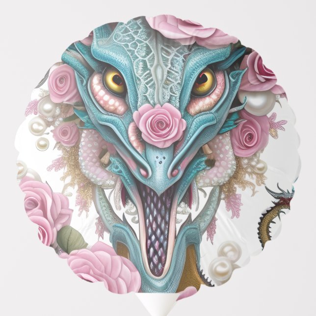 Portrait of a beautiful whimsical pink dragon head balloon (Front)