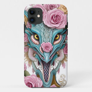 Portrait of a beautiful whimsical pink dragon head iPhone 11 case