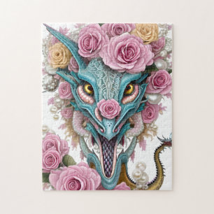 Portrait of a beautiful whimsical pink dragon head jigsaw puzzle