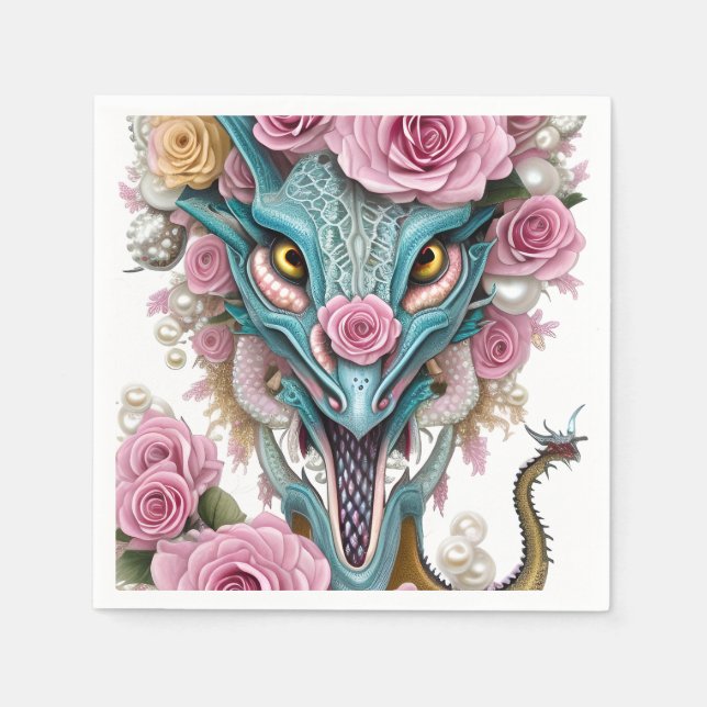 Portrait of a beautiful whimsical pink dragon head napkins (Front)