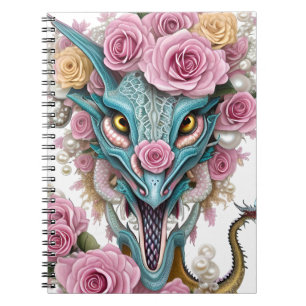 Portrait of a beautiful whimsical pink dragon head notebook
