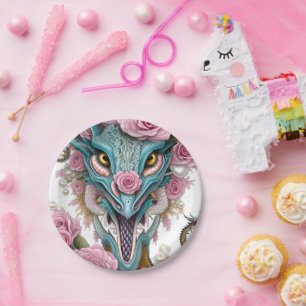 Portrait of a beautiful whimsical pink dragon head paper plates