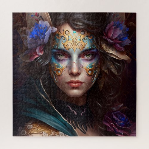 Portrait of a beautiful woman with a Venetian mask Jigsaw Puzzle