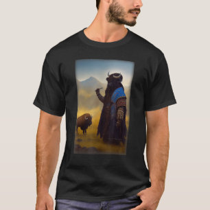 Portrait Of A Bison In Shaman Clothing Full Charac T-Shirt