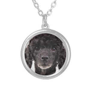 Portrait of a black poodle silver plated necklace