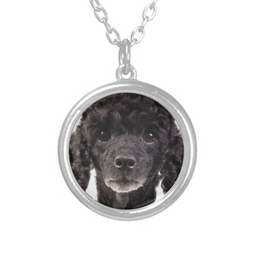 Portrait of a black poodle silver plated necklace