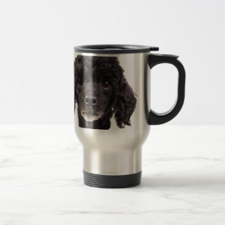 Portrait of a black poodle travel mug
