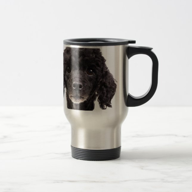 Portrait of a black poodle travel mug (Right)