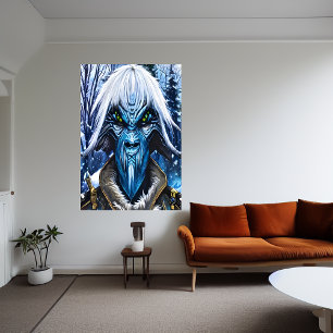 Portrait of a blue alien with white hair AI Art Poster