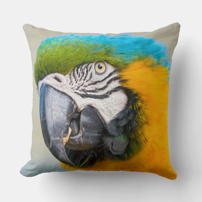 Portrait of a Blue and Yellow Macaw Throw Pillow (Front)