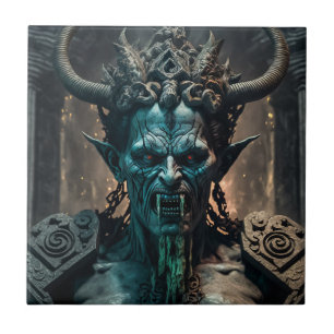Portrait of a blue demon ceramic tile
