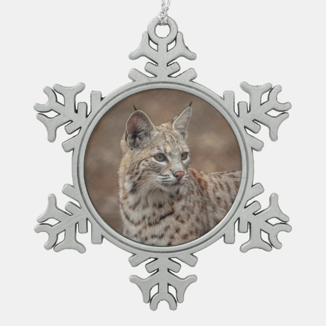Portrait of a Bobcat Snowflake Pewter Christmas Ornament (Front)