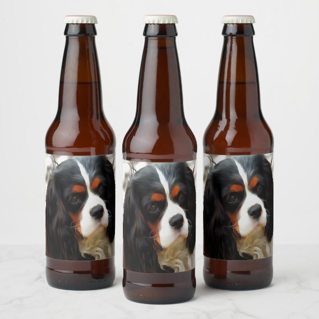 Portrait Of A Cavalier King Charles Spaniel Beer Bottle Label (Bottles)