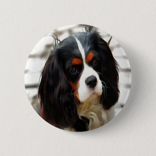 Portrait Of A Cavalier King Charles Spaniel Button (Front)