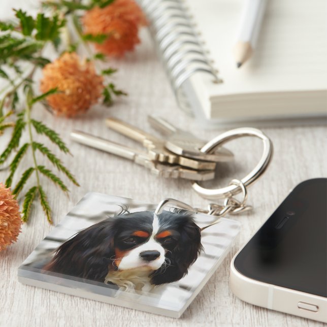 Portrait Of A Cavalier King Charles Spaniel Keychain (Front Right)