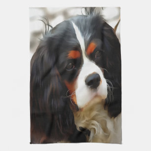 Portrait Of A Cavalier King Charles Spaniel Kitchen Towel
