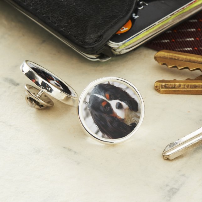 Portrait Of A Cavalier King Charles Spaniel Lapel Pin (In Situ)