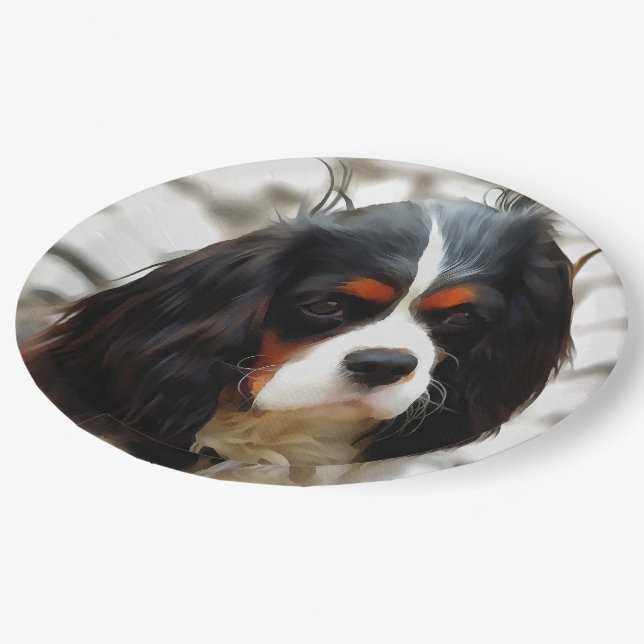 Portrait Of A Cavalier King Charles Spaniel Paper Plates (Angled)