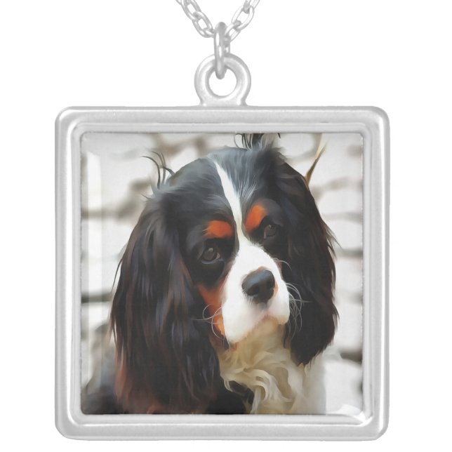 Portrait Of A Cavalier King Charles Spaniel Silver Plated Necklace (Front)