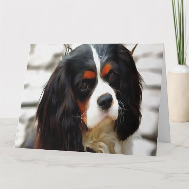 Portrait Of A Cavalier King Charles Spaniel Thank You Card (Front)
