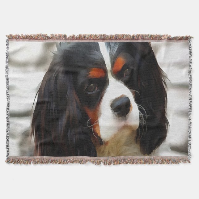 Portrait Of A Cavalier King Charles Spaniel Throw Blanket (Front)
