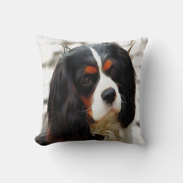 Portrait Of A Cavalier King Charles Spaniel Throw Pillow (Front)