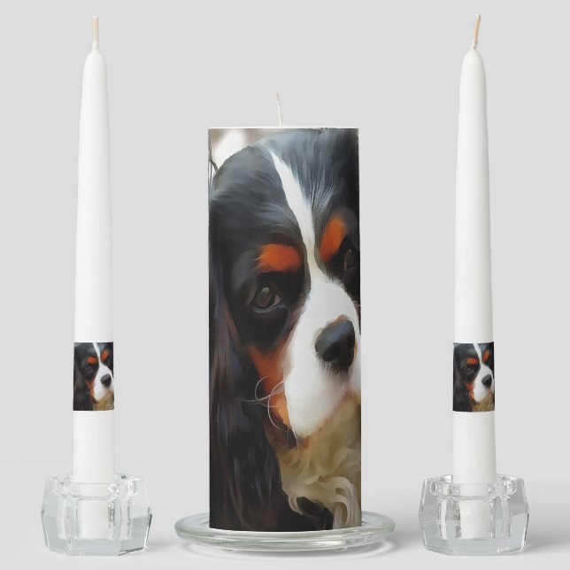 Portrait Of A Cavalier King Charles Spaniel Unity Candle Set (Front)