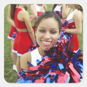 Portrait of a Cheerleader in Front of a Group of Square Sticker