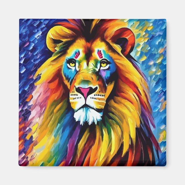 Portrait of a Colorful Proud Lion Magnet (Front)