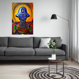 Portrait of a colorful robot alien   AI Art Poster