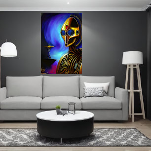 Portrait of a cool golden robot AI Art Poster