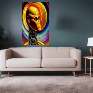 Portrait of a cool yellow robot AI Art Poster