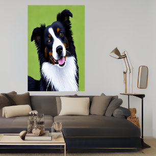 Portrait of a cute border collie AI Art Poster