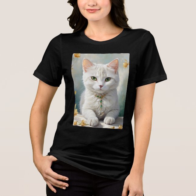 Portrait of a cute cat with jewelry. Tri-Blend shirt (Front)