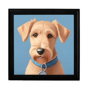 Portrait of a Cute Dog Wearing a Blue Collar Gift Box