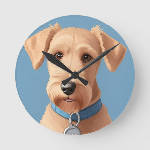 Portrait of a Cute Dog Wearing a Blue Collar Round Clock