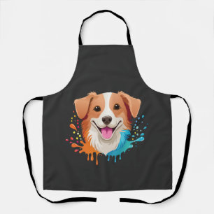 Portrait of a cute dog with fluid colors dripping apron