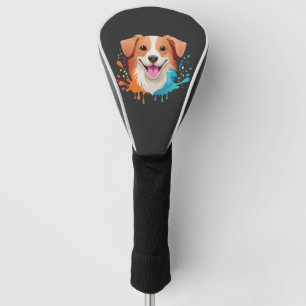 Portrait of a cute dog with fluid colors dripping golf head cover