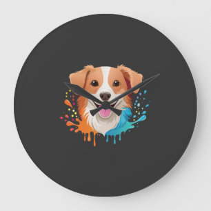 Portrait of a cute dog with fluid colors dripping large clock