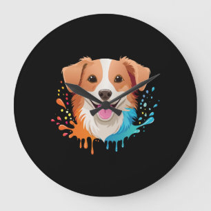 Portrait of a cute dog with fluid colors dripping large clock