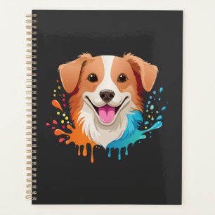 Portrait of a cute dog with fluid colors dripping planner